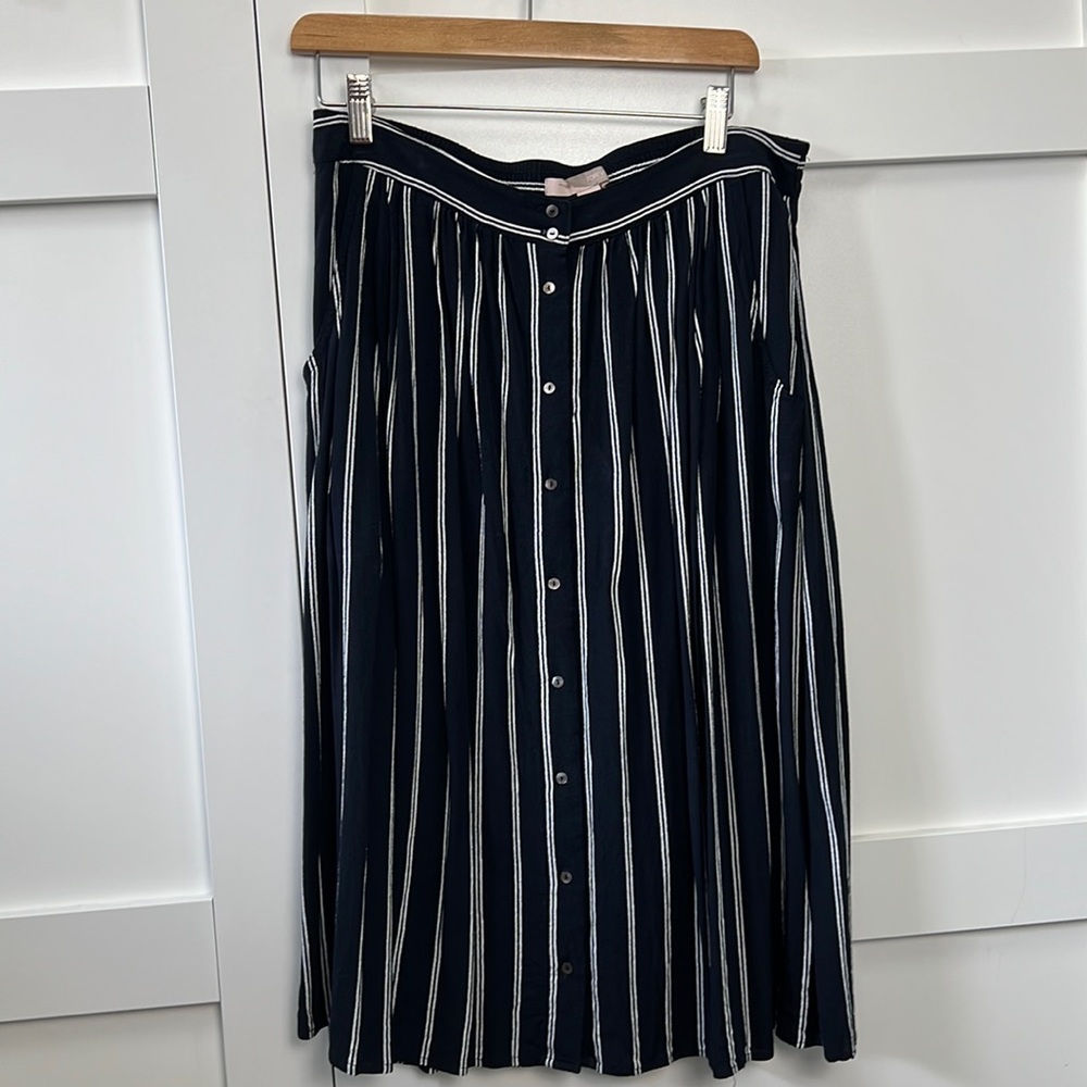 Navy Striped Midi Skirt